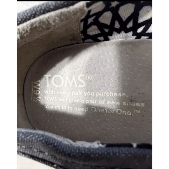 TOMS Shoes Women Size 6.5 Grey Canvas Peep Toe Slip On Espadrille Wedges Pumps - Picture 8 of 11